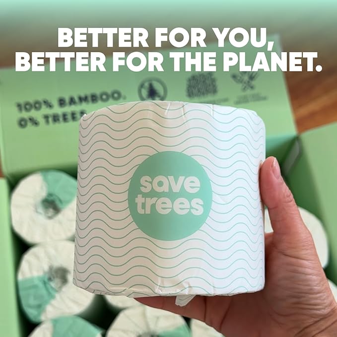 Save Trees Bamboo Toilet Paper - 48 Rolls Of Septic Safe Organic Toilet Paper- 3-ply, 300 Sheets Per Roll - PFAs Free, FSC Certified, Plastic & Chemical Free - For Home, Boat & RV Use