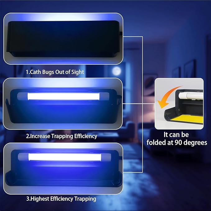 2 Pack UV Fly Light Trap Indoor for Home Gnat Traps for House, Wall Sconce Fly Light Bug Catcher for Kitchen House & Restaurant Fruit Flies Garage & Warehouse with 10 Sticky Glue Boards 6.5 ft Cord