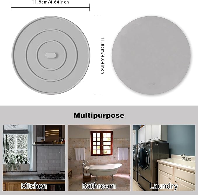 TJ POP Silicone Tub Stopper 6 Packs, Large Bathtub Stopper Drain Plug, Flat Suction Drain Cover for Kitchen, Drain Stopper Bathroom Accessories and Laundry, Gray