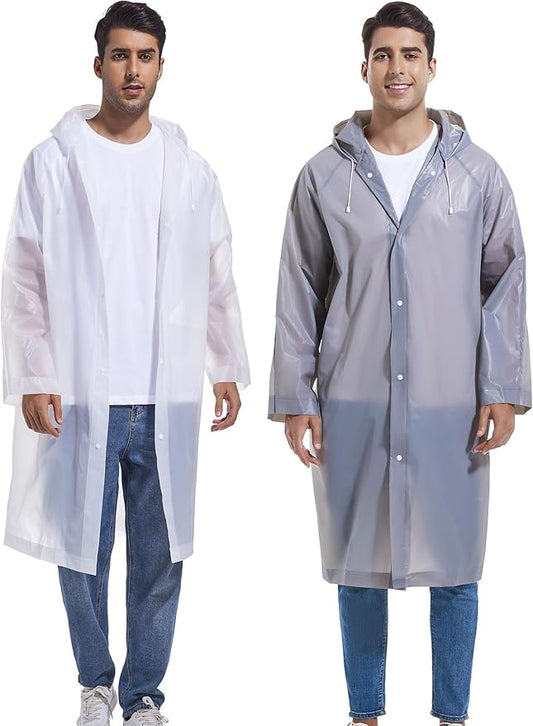 2-Pack Reusable Rain Ponchos for Adults, HOOMBOOM Raincoats Emergency for Women/Men with Drawstring and Sleeves