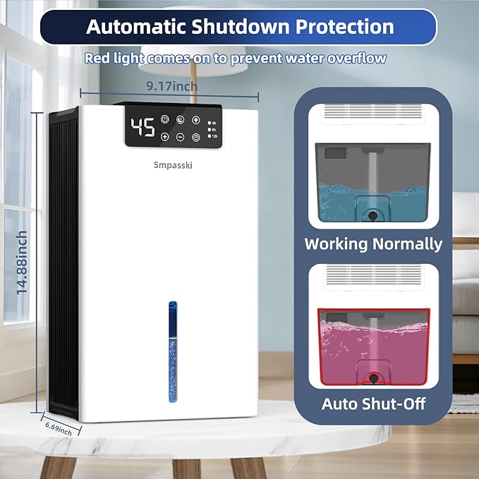 Dehumidifier, Dehumidifiers for Home(1000sq.ft), 98 OZ Water Tank, Dehumidifier Washable Air Filter, Dehumidifiers for Basement Bedroom Bathroom, Auto Shut Off, Timer Setting, 7 Colors Light, White