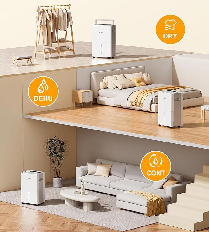 4000 sq.ft Dehumidifier for Basement with Drain Hose, 45 Pint Dehumidifiers for Home, Smart Compressor Dehumidifies for Large Room, Bedroom, 3 Modes, Intelligent Humidity Control, Auto Defrost