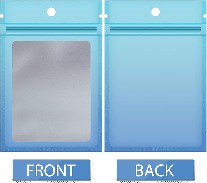 Funfery 100 Pack Resealable Smell Proof Bags for Food Storage,Clear Cute Gradient Mylar Bags for Small Business Foil Pouch Zipper Packaging Bag for Sample Jewelry Eyelash Gloss(Blue Blue,4X6in)