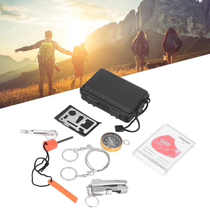 Survival Tool Kit Emergency Box Portable Sturdy Durable Large Storage Space for Car Home Travel Camping Office Sports Stainless Steel Aluminum Plastic Magnesium Rod 260g 9.17oz