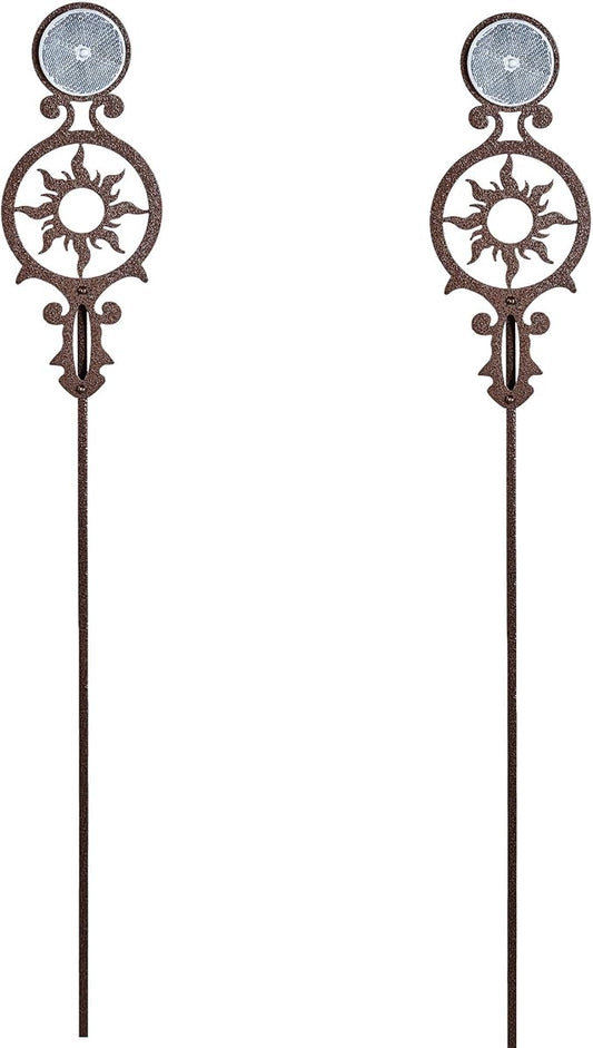 Touch of Class Pathways Reflective Driveway Marker Stake Set of Two for Outdoor Use | Radiating Sun Design | Personalized Tall Reflector Set of 2 | Weathered Bronze Durable Finish