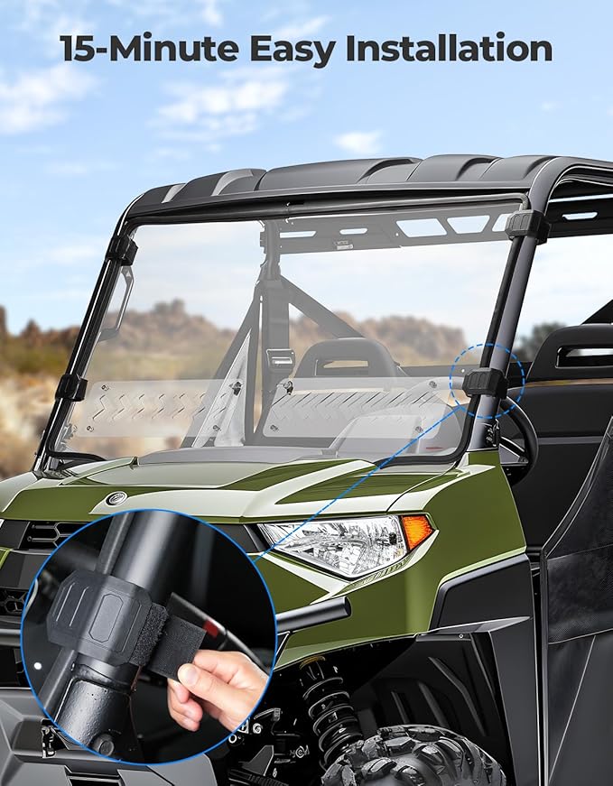 KEMIMOTO Front Vented Windshield Compatible With Polaris Ranger Midsize 570 500 SP/Crew 2015-2025, Scratch Resistant PC UTV Window Compatible With Ranger ETX EV Accessories Parts (Not Fit FullSize)