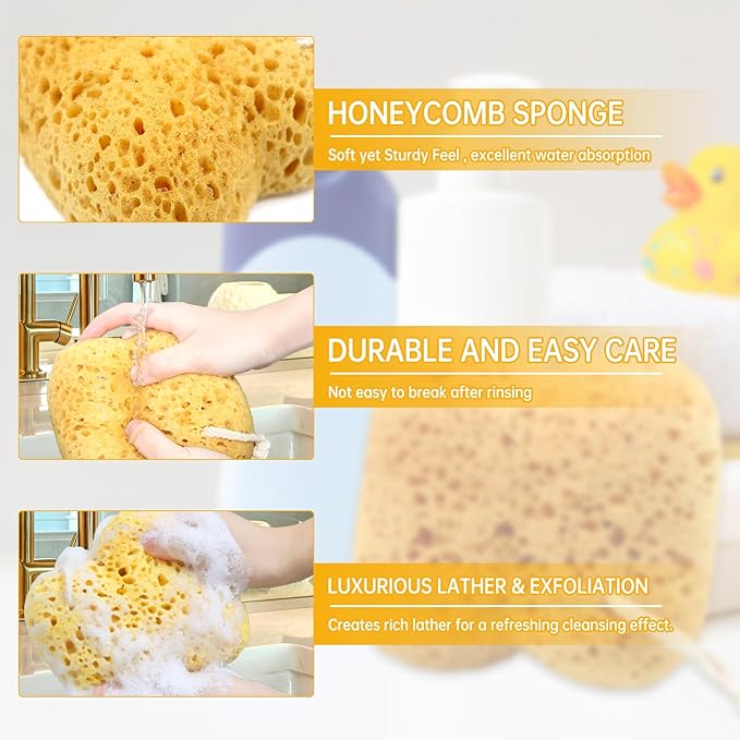 3Pcs Bath Sponges,Larger Shower Sponges for Women Men, Exfoliating Body Sponge Dense Foam for Gentle & Deep Cleansing, Ultra-Soft for Sensitive Dry Skin