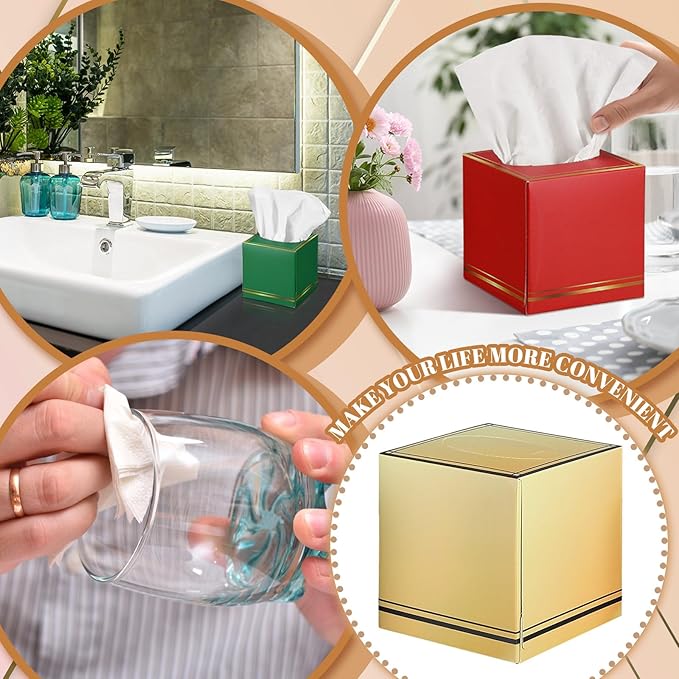 12 Pack Facial Tissues Cube Boxes Face Box 600 Sheets 3 Ply Soft Paper Square Tissues Bulk for Car Pocket Toilet Household Bedroom Family(Red Green Gold)