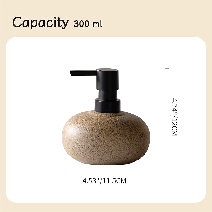 10oz Ceramic Hand Soap Dispenser, Elegant Liquid Soap Dispenser for Bathroom Countertop, Heavy & Sturdy Dish Wash SoapDispenser for Kitchen (Brown)