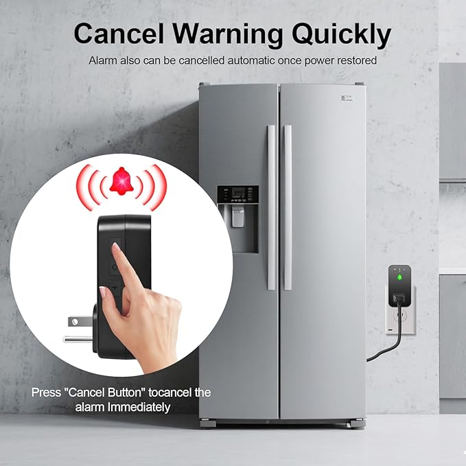 Power Failure Alarm WiFi, 110dB Loud Freezer Smart Power Outage Alarm with LED Indicator, 3 Volume Levels & Voltage Detection, Socket Expansion, App Alerts, for Refrigerator, Sump Pump, Aquarium