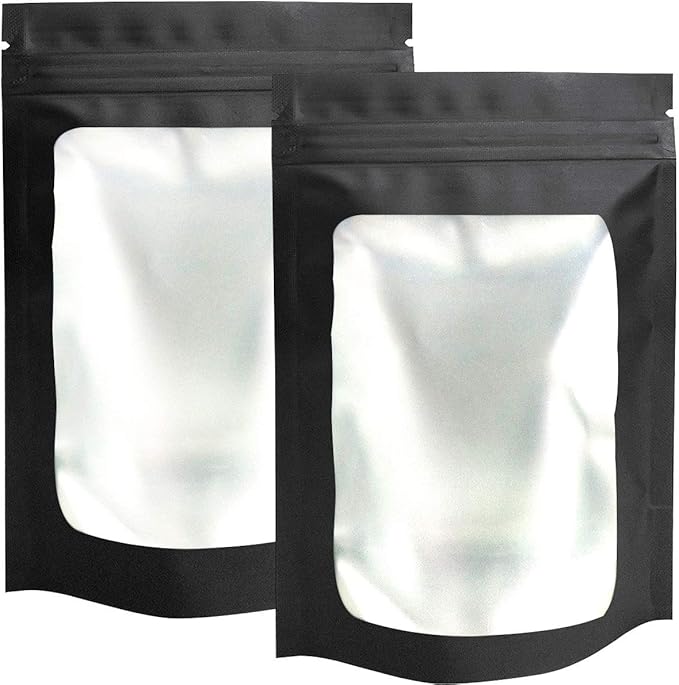STUs 100 Pack Stand-Up Smell Proof Bags 6.3 x 9.4 Inch Resealable Mylar Bags with Clear Window Foil Pouch Flat Bag Matte Black