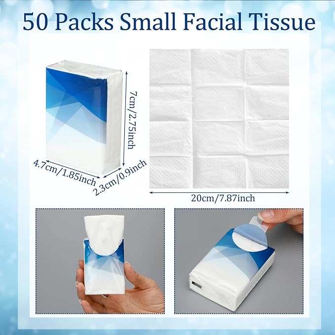 Ctosree 50 Pack Pocket Tissues Travel Packs Bulk 500 Sheet Small Tissues Pocket Packs 3 Ply Mini Travel Size Individual (Geometric)