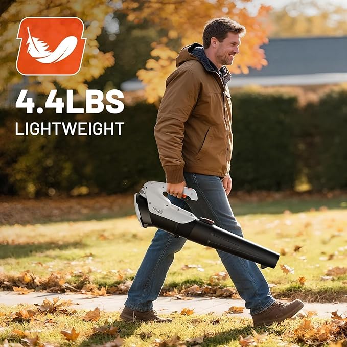Litheli 20V Cordless Leaf Blower with 2×2.0Ah Batteries, 350CFM/85MPH Lightweight Electric Blower, 2-Speed Handheld Battery Leaf Blower for Lawn, Garden, Patio, Yard & Dust Cleanup
