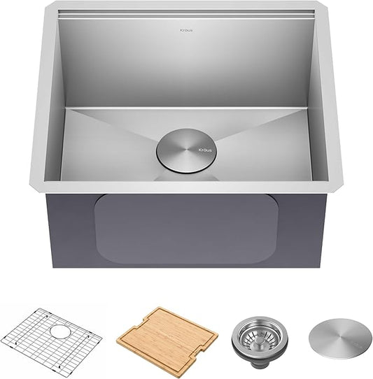 KRAUS Kore 21-Inch Undermount Workstation 16 Gauge Single Bowl Stainless Steel Kitchen Sink with Accessories, KWU111-21