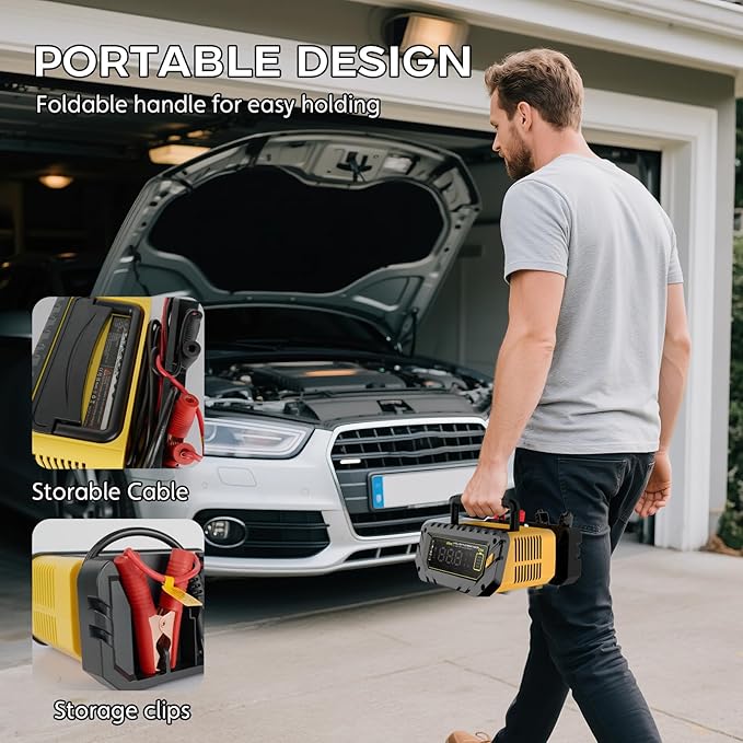 26 AMP Car Battery Charger, 6V/12V/24V Lead-Acid, Lithium, LiFePo4 Smart Battery Charger, Large Screen Trickle Charger, Fully Automatic Chargers and Maintainer for Car, Motorcycle, Lawn Mower