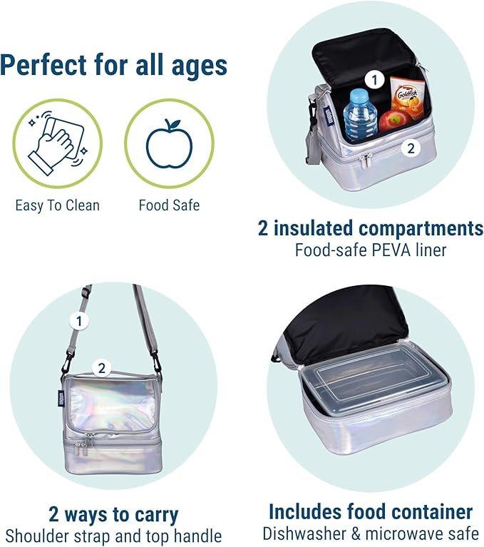 Wildkin Two Compartment Insulated Lunch Bag for Kids – School & Travel Ready - Holographic