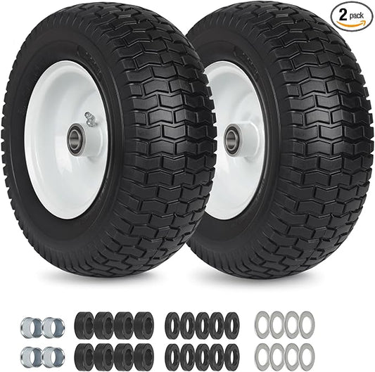 2 Pack, 13x5.00-6 Flat Free Lawn Mower Tire and Wheel, 13x5-6 Riding Lawnmower Tire with 3"-6" Centered Hub and 3/4" & 5/8" Bearings, Tractor Turf Tire Turf-Friendly, 2 Pack