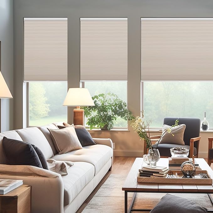 Changshade Cordless Cellular Shades, Blackout Honeycomb Shades for Windows, Pull Down Pleated Blinds, Easy to Install for Indoor Windows and French Doors,19" W x 36" H, Beige
