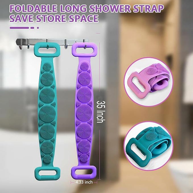Silicone Back Scrubber for Shower, Silicone Body Scrubber, 35 Inch Extra Long Bath Body Brush Back Brush Exfoliating Body Scrubber with Handle for Men Women