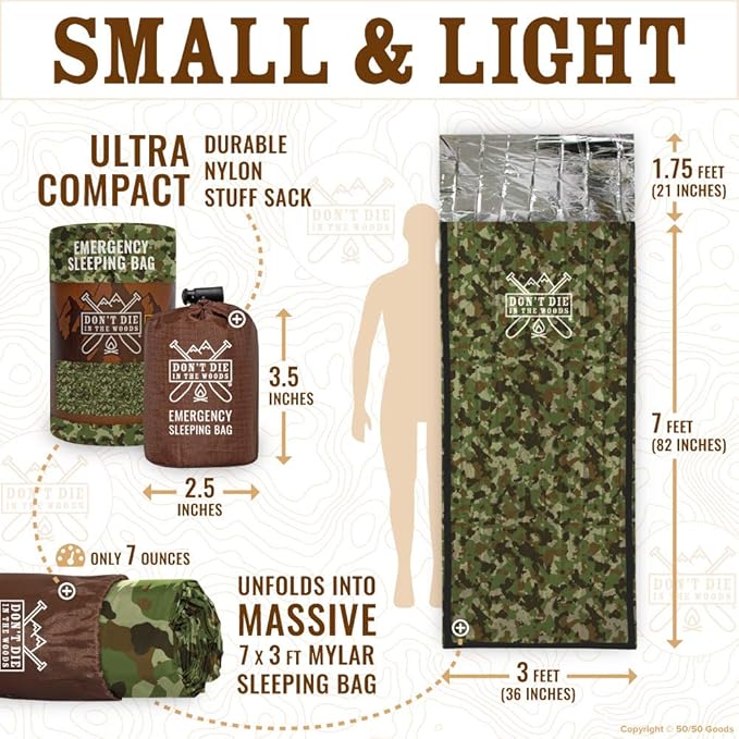 Don’t Die in The Woods - Survival Bivy - Emergency Sleeping Bag with Hood - Made with Extra-Thick Space Blanket Thermal Mylar