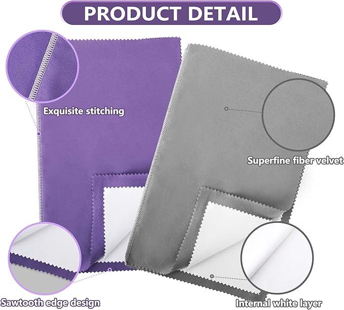 3PCS Silver polishing Cloths, 10 x 12.5 inches Four-Layer Double-Sided Jewelry Cleaning Cloth，Large polishing Cloth for Gold, Silver, Diamond, Platinum, Jewelry (2 PCS Purple and 1 PCS Gray)