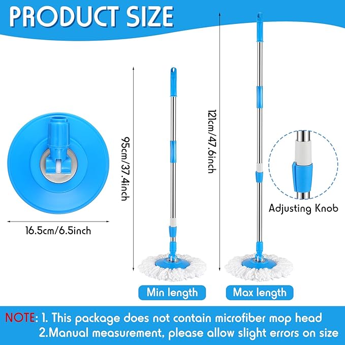 Spin Mop Replacement Handle 360 Degree Spin Mop Pole Handle Replacement Rotating Telescopic Stick for Head Replace Spinning Household Cleaning Accessories for Home(Cute Blue)