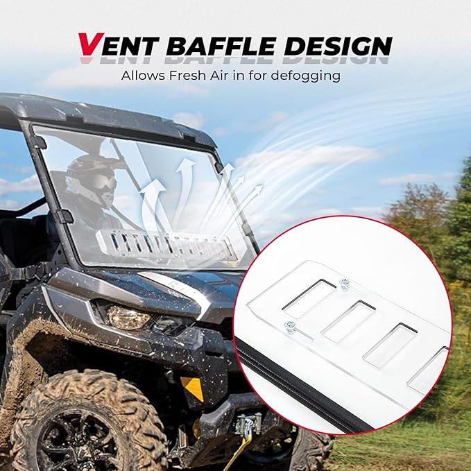 KEMIMOTO UTV Front Full Windshield SXS Front Windscreen Slide-Vent Polycarbonate Wind Screen Compatible with Can Am Defender HD 5/ 8 / 10 / MAX 2016 2017 2018 2019 2020 2021 2022 2023 2024 2025