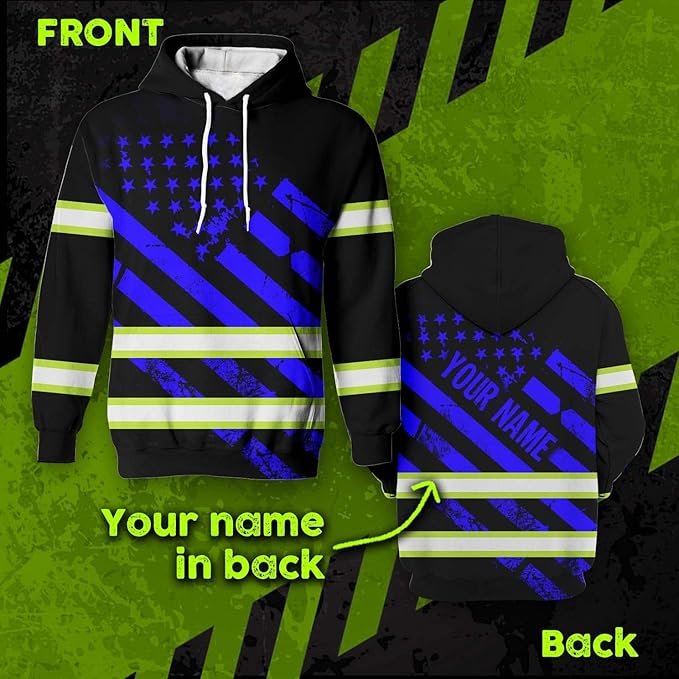 Color US Flag High Visibility Hoodie for Men Women Reflective Tapes Safety Workwear for Worker Runner Patriotic