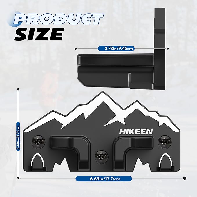 Hikeen Ski Wall Rack for Garage - Ski Wall Mount Storage Rack Fits Any Ski,Garage Organization & Space-Saving Winter Gear - Durable Ski Rack for Wall Display 2Pack