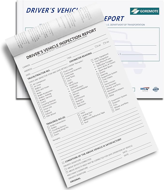 Detailed Driver's Vehicle Inspection Report, Daily Pre Trip Inspection Book for Trucker, 2-Ply Carbonless, 35 Sets of Forms per DVIR Log Book for Truck Drivers, 8.5" x 5.5", 1 Pack