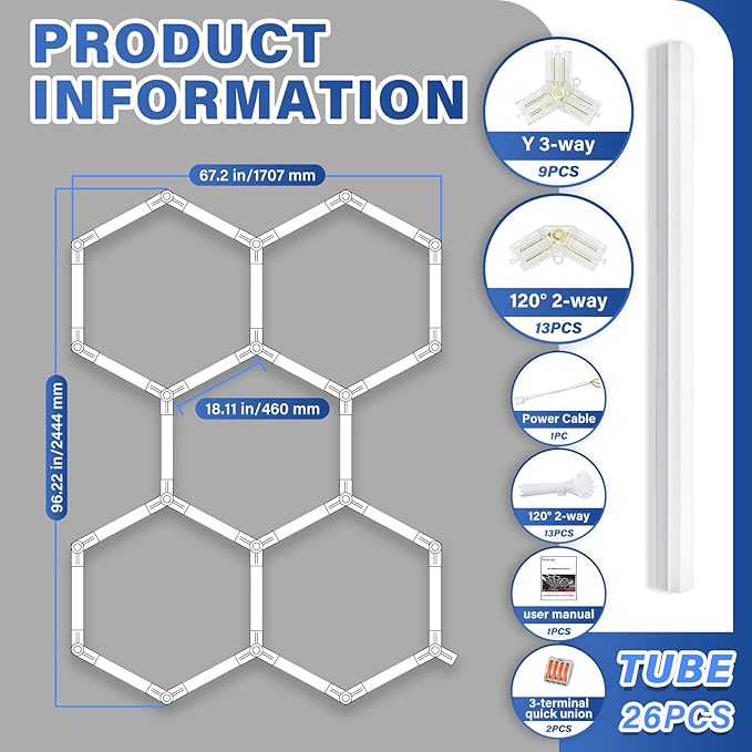 ALLYES Hexagon LED Garage Light, 5 Packs Hex LED Lights, 144W 17280LM 6500K White Super Bright Lighting, Car Detailing Ceiling Light for Workshop Warehouse Basement Gym