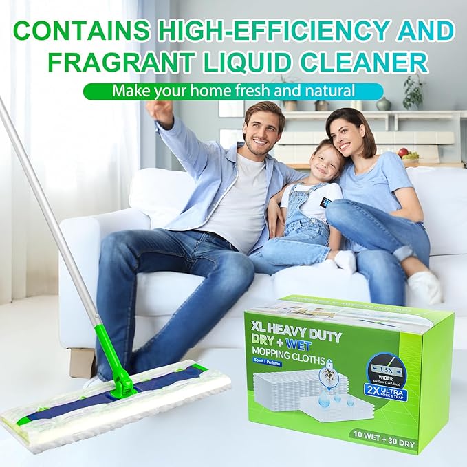 40 Count XL Heavy-Duty Dry+Wet Mop Cloths Kit for Swiffer Sweeper XL - Disposable XL Wet Pad Refills - Multi-Surface Pads Kit Includes 30 Dry Sweeping Cloths & 10 Wet Mopping Pads for Floor Cleaning