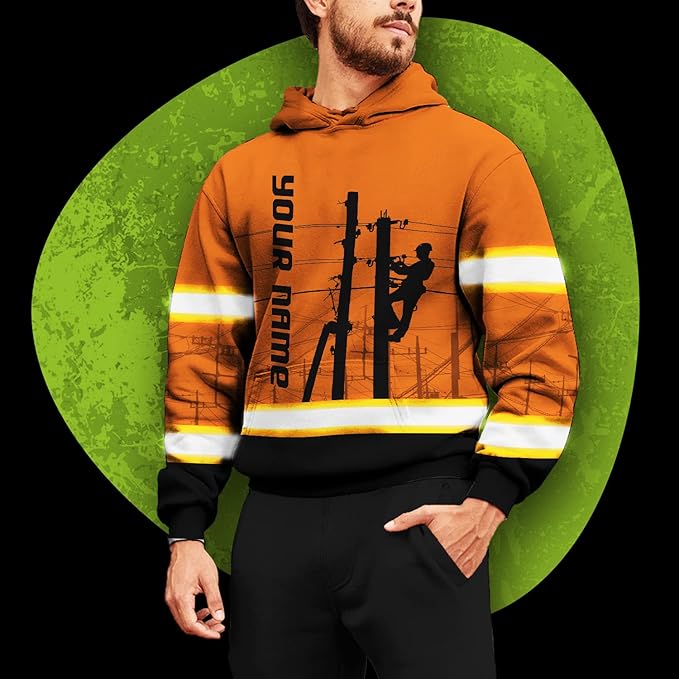 Matedecor High Visibility Hi Vis Hoodie for Men - Jobs Collection Custom Name Class 3 Reflective Safety Workwear