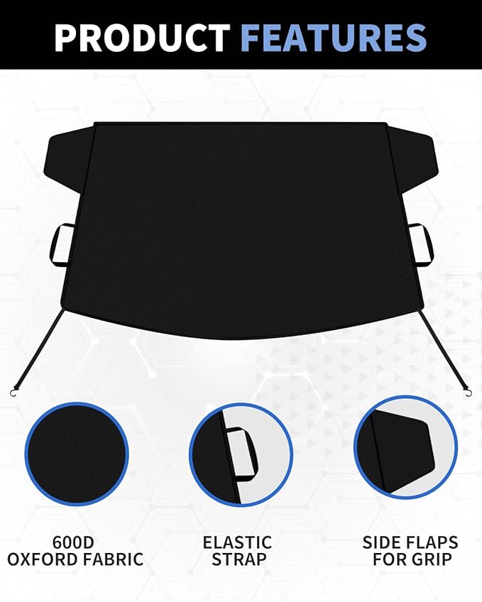 METOWARE Car Windshield Cover for Ice and Snow, Heavy Duty 600D Oxford Fabric Windshield Snow Cover, Waterproof Windshield Frost Cover with Side Mirror Cover for Most Cars, SUVs (69"x42")