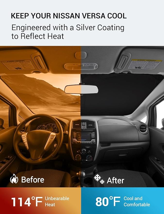 Proadsy Windshield Sun Shade for Nissan Versa 2012-2018 Foldable Front Sunshade Protector Sun Visor Blocks UV Rays Keep Car Cooler