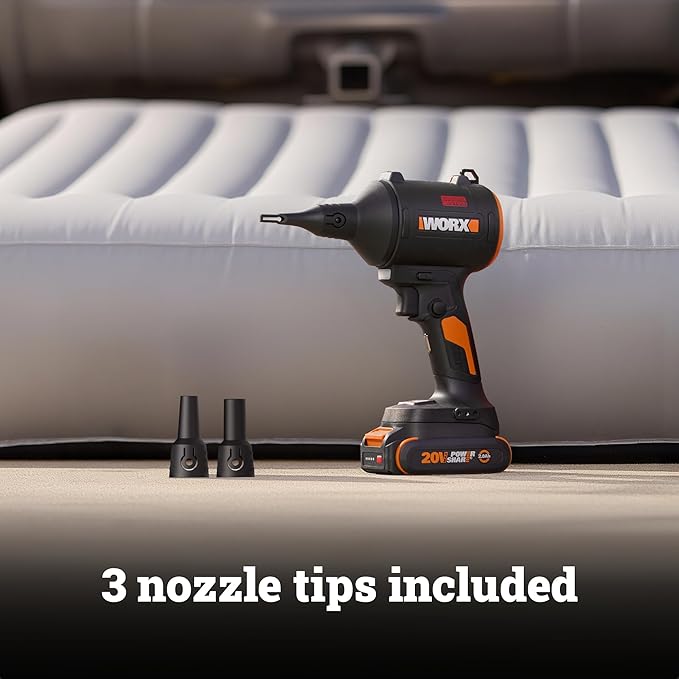 WORX Cordless Blower/Inflator, 20V 39 CFM 470 MPH Brushless High Speed Portable Dust Cleaner for Workshop, Lawn, Yard, Home, Lightweight Handheld Blower, Battery and Charger Included,WX099L PowerShare