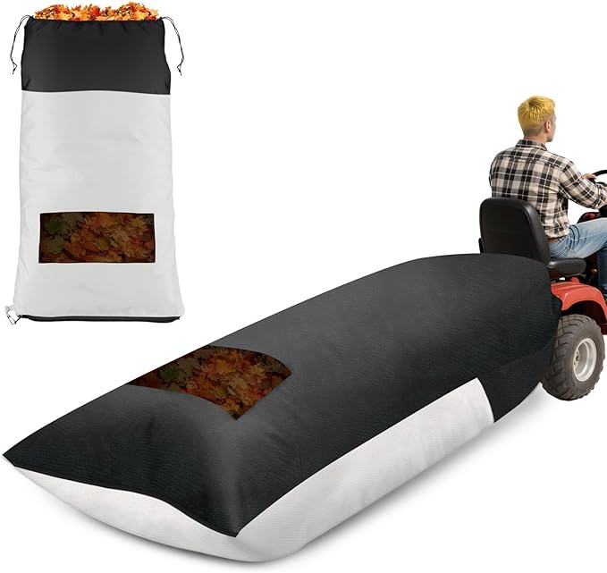 Patelai 2 Pcs 2025 New Lawn Tractor Leaf Bag 420d Grass Catcher Bag for Riding Lawn Mower, 78.7 x 52 Inch Large Capacity Grass Catcher for Leaf Collection Heavy Duty Material Collection(Black,White)
