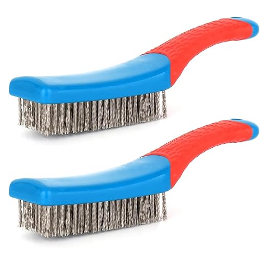 2 Pack Wire Brushes for Cleaning-Heavy Duty Stainless Steel Wire Scratch Brush for Metal Rust Cleaning,Paint Scrubbing with Rubber Covered Handle (2)