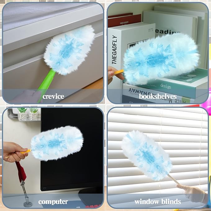 Vesici 100 Pcs Duster Refills Compatible with Swiffer Dusters Bulk Disposable Replacement Thickened with 1 Handle Heavy Duty for Cleaning, Office (Blue)