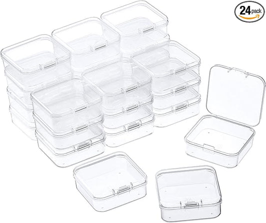 24 Packs Small Clear Plastic Beads Storage Containers Box with Hinged Lid for Storage of Small Items, Crafts, Jewelry, Hardware(2.12 x 2.12 x 0.79 Inches)