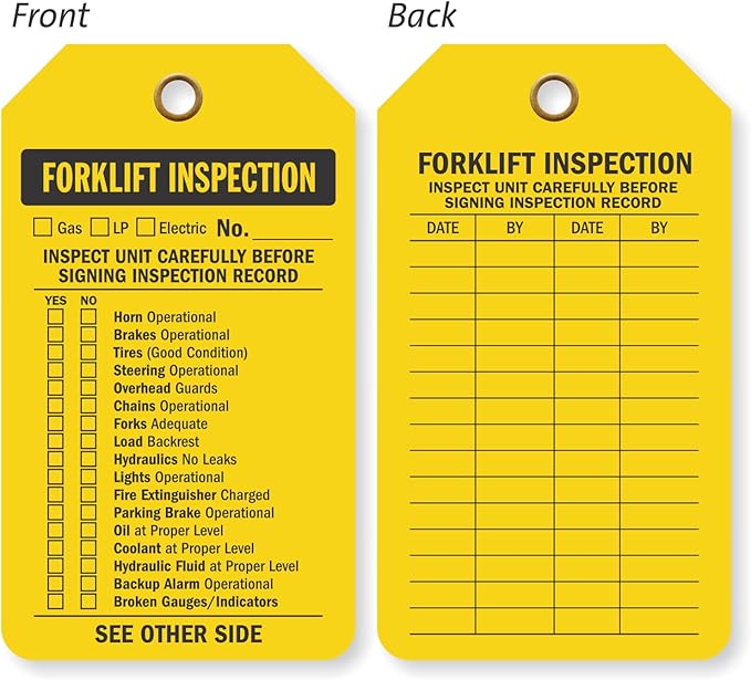 SmartSign 2 Sided Forklift Inspection Tag | 3.375" x 5.875" Plastic, Pack of 25, Made in USA