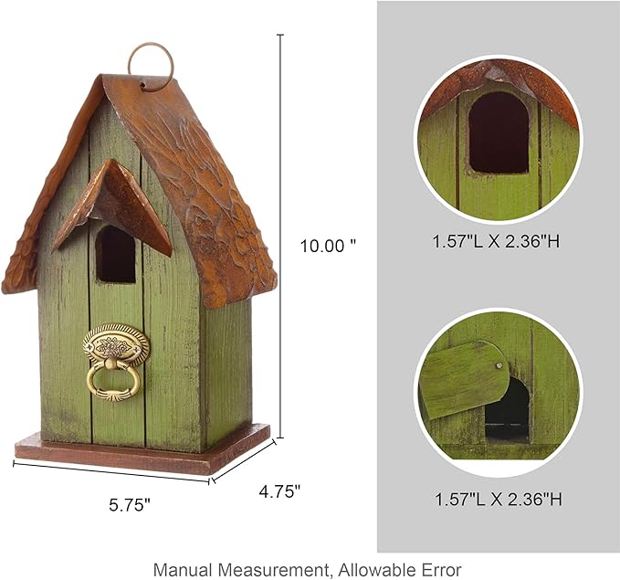 Glitzhome Bird Houses for Outside,10" H Rustic Wooden Bird House Garden Distressed Decorative Birdhouse for Outdoors, Hanging Birdhouse for Bluebird Hummingbird Wren Finch Cardinals Cedar