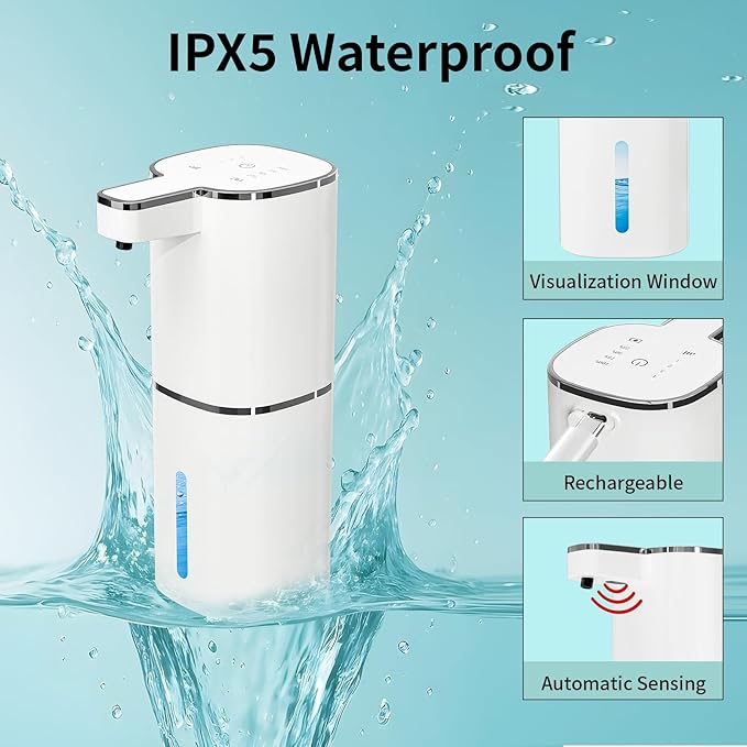 Automatic Soap Dispenser Touchless, Wall Mounted Smart Soap Dispenser, USB Rechargeable, 4 Adjustable Levels, 14.2oz / 420ml Large Capacity, for Bathroom, Kitchen, School (White, Liquid)