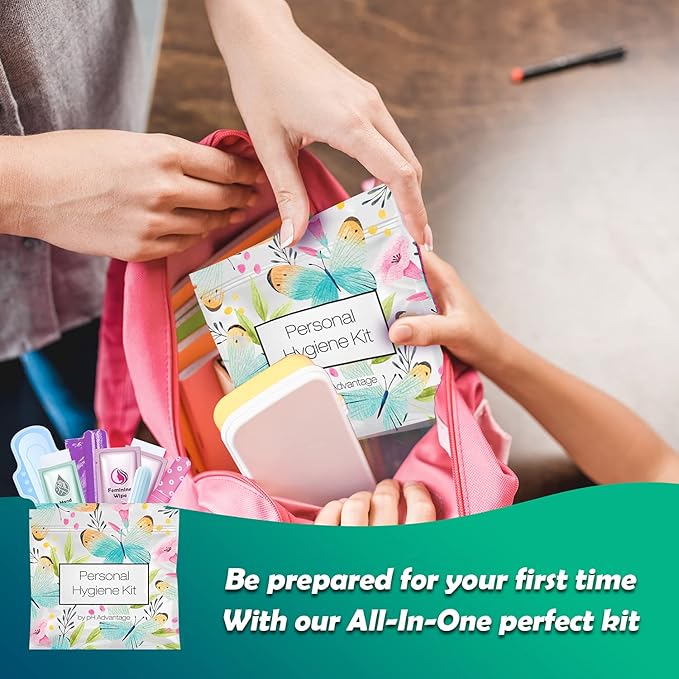 Butterfly Style Menstrual Kit All-in-One 60 Pack | Convenience on The Go | Period Kit Pack for Travelling, Tweens & Teenagers or just When You’re Out | Individually Wrapped Feminine Hygiene Product