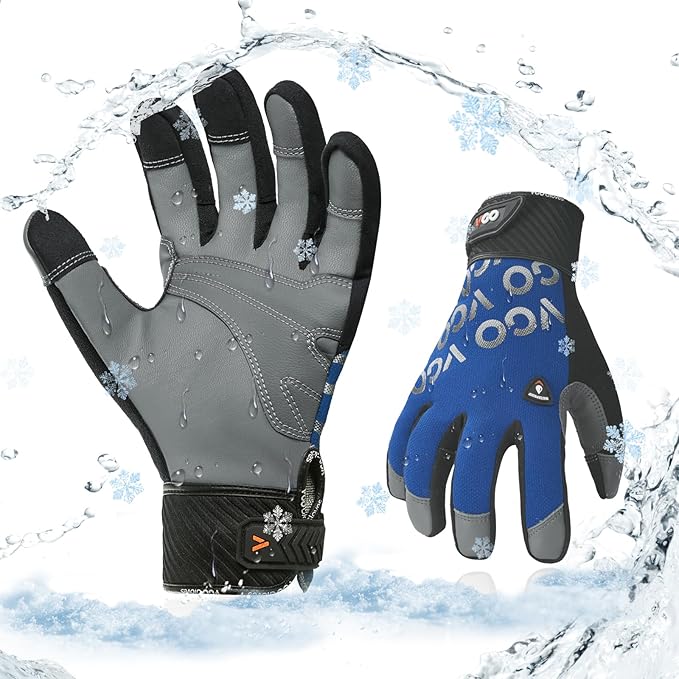 Vgo... 1 Pair Cold Weather Work Gloves Men, Goat Leather Gardening Gloves,Light Duty Mechanic Gloves(Blue,Size XL,GA9604F)