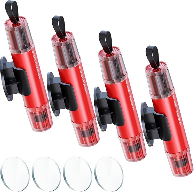 Safe Hammer Car Window Breaker, 2 in 1 Car Window Breaker and Seat Belt Cutter, Multifunctional Auto Glass Breaker, Car Hammer Seatbelt Cutter Emergency Escape Tool(4 Pack, Red)