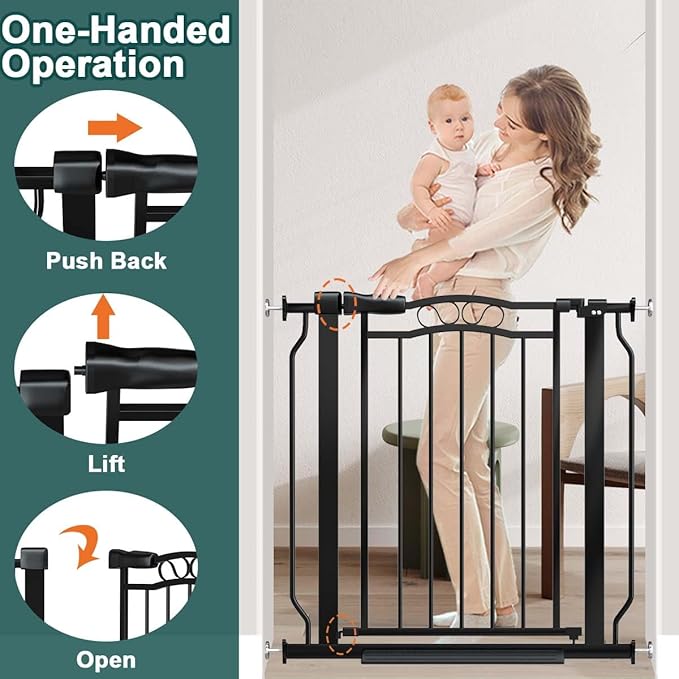 Fairy Baby 29.5"-53.1" Extra Wide Baby Gate for Doorways, Stairs Gate for Kids Toddler, Pressure Mounted Safety Child Gate Pet Barrier Fence Indoor, Walk Thru Auto Close Metal Dog Garden Gate, Black