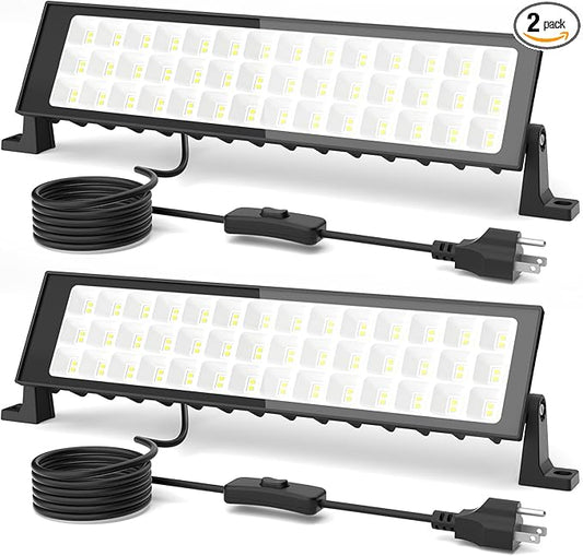 100W Led Shop Lights,2Pack Shop Light for Workshop,IP66 Waterproof Garage Lights with Plug,4.92ft Power Cord and On/Off Switch,11000LM 6500K Super Bright Led Work Light for Yard,Shop,Warehouse