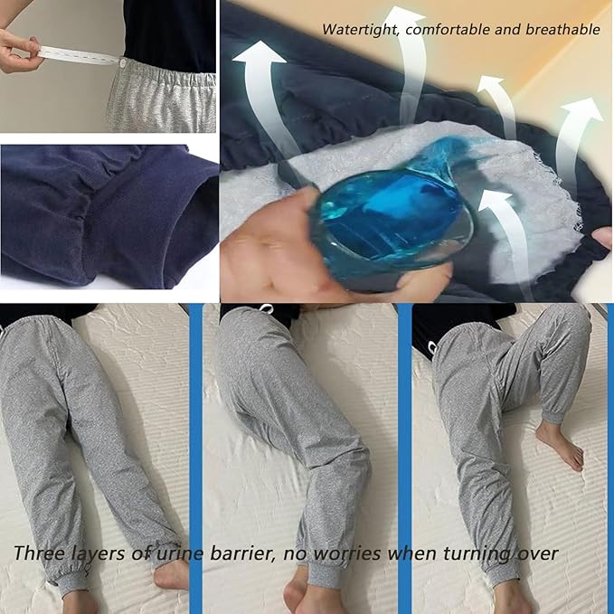 TPU Incontinence Pants,Washable Elastic Adjustable Patient Care Trousers,Adult Incontinence Leak-Proof Pants,Ideal for Bedridden Patients, Elderly, Mobility Impaired(Gray,XXL)