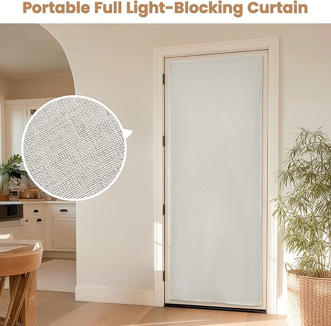 100% Blackout French Door Curtain,Adhesive, No Drilling Required,Small Curtains Designed for Installation On Doors (Light Beige - W25 × L72 in)